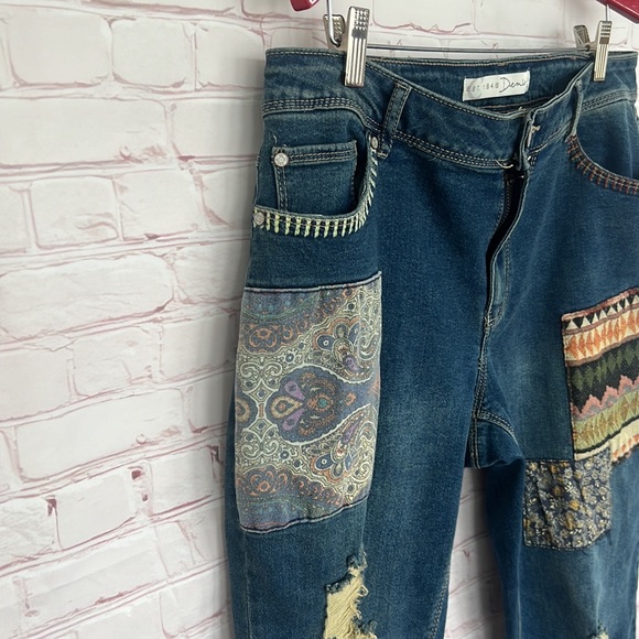 Patchwork distressed ankle denim jeans size 12 - Picture 6 of 13